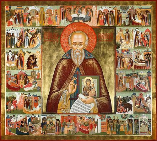 Св. Савва Сторожевский: икона с клеймами жития