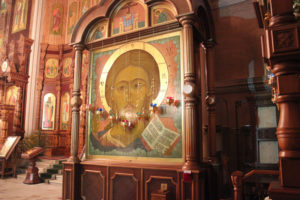 Икона Спасителя была написана в 2008 году соборными иконописцами и является точной копией иконы XIV века, которая находится в храме Воскресения Христова в г. Тутаев Ярославской области.   