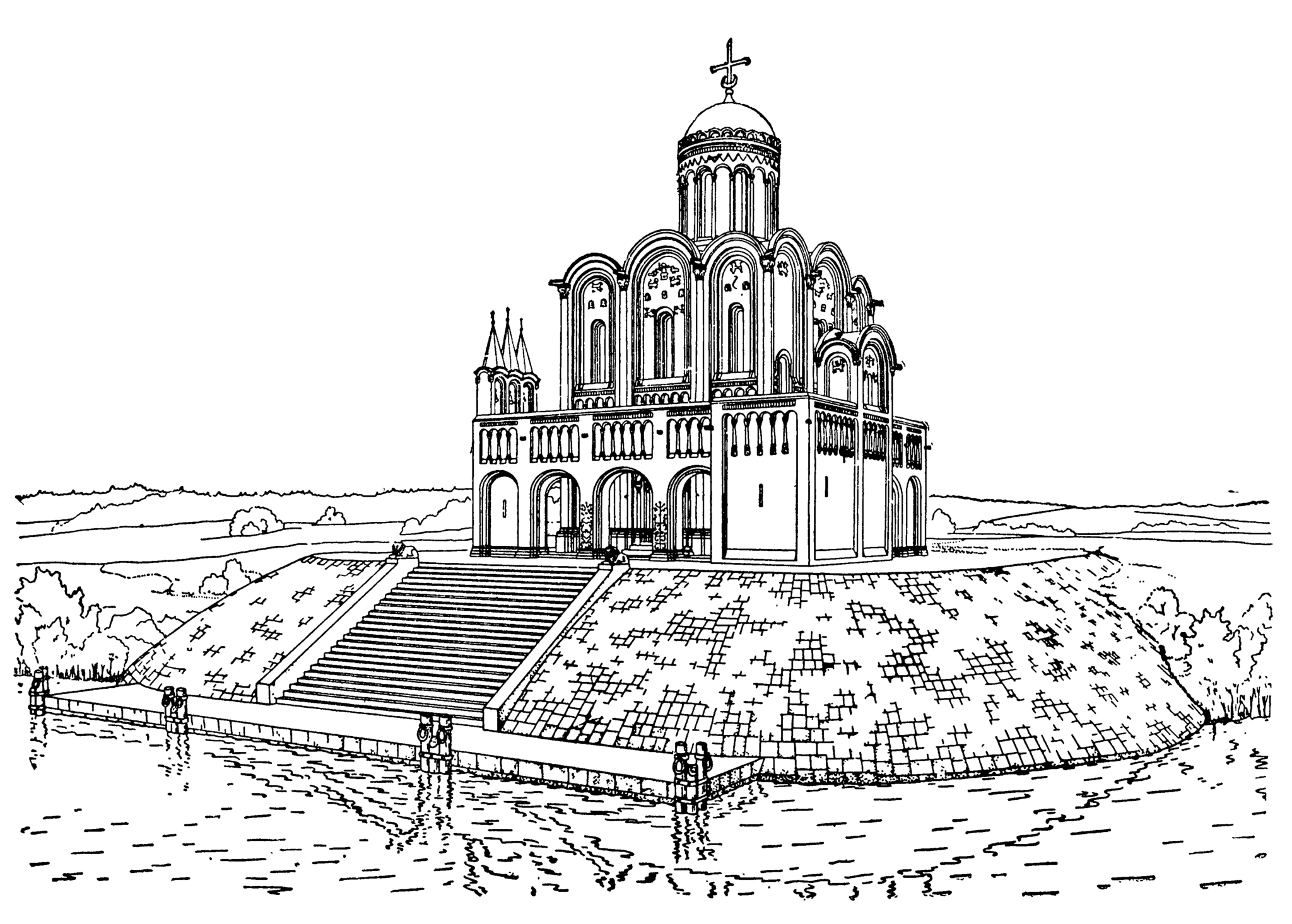 История строительства храмов. Реконструкция Воронина Покрова на Нерли. Церковь Покрова на Нерли реконструкция. Храм Покрова на Нерли реконструкция. Церковь Покрова на Нерли реконструкция Воронина.