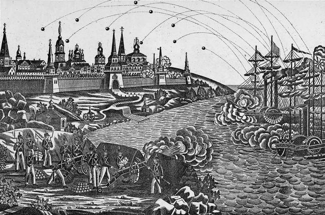 Нападение англичан на Соловецкий монастырь. Лубочная картинка 1868 года