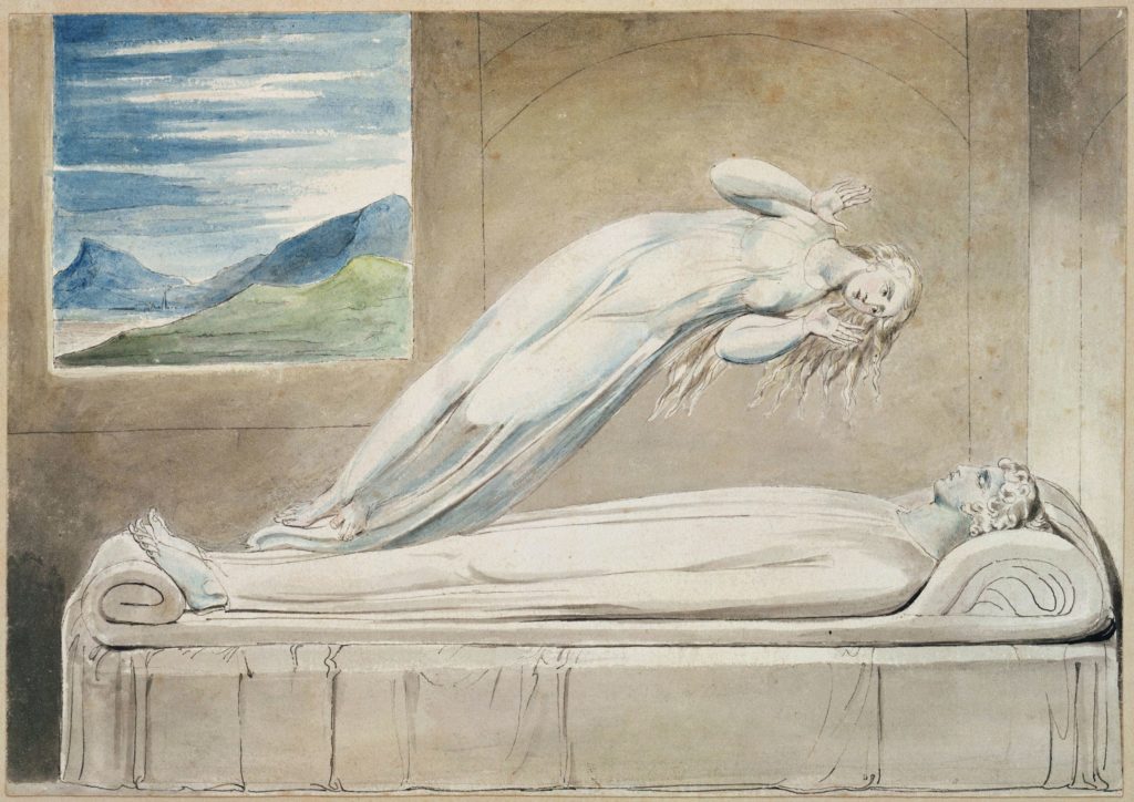 "Душа, висящая над телом. Иллюстрация к поэме Роберта Блэра "Могила" Худ.:Уильям Блейк