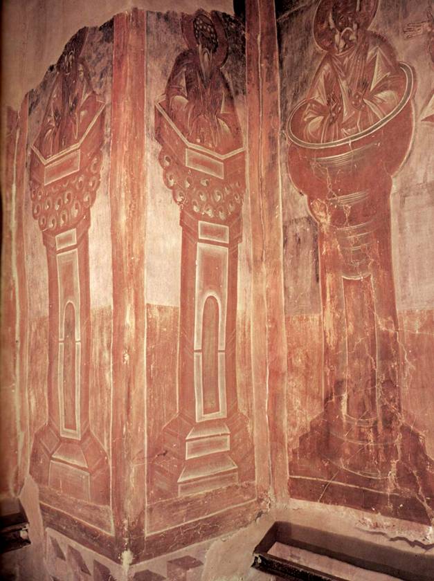 Три Столпника, 1378 Вид южной стены с изображением трех Столпников Собор Спаса Преображения, Новгород