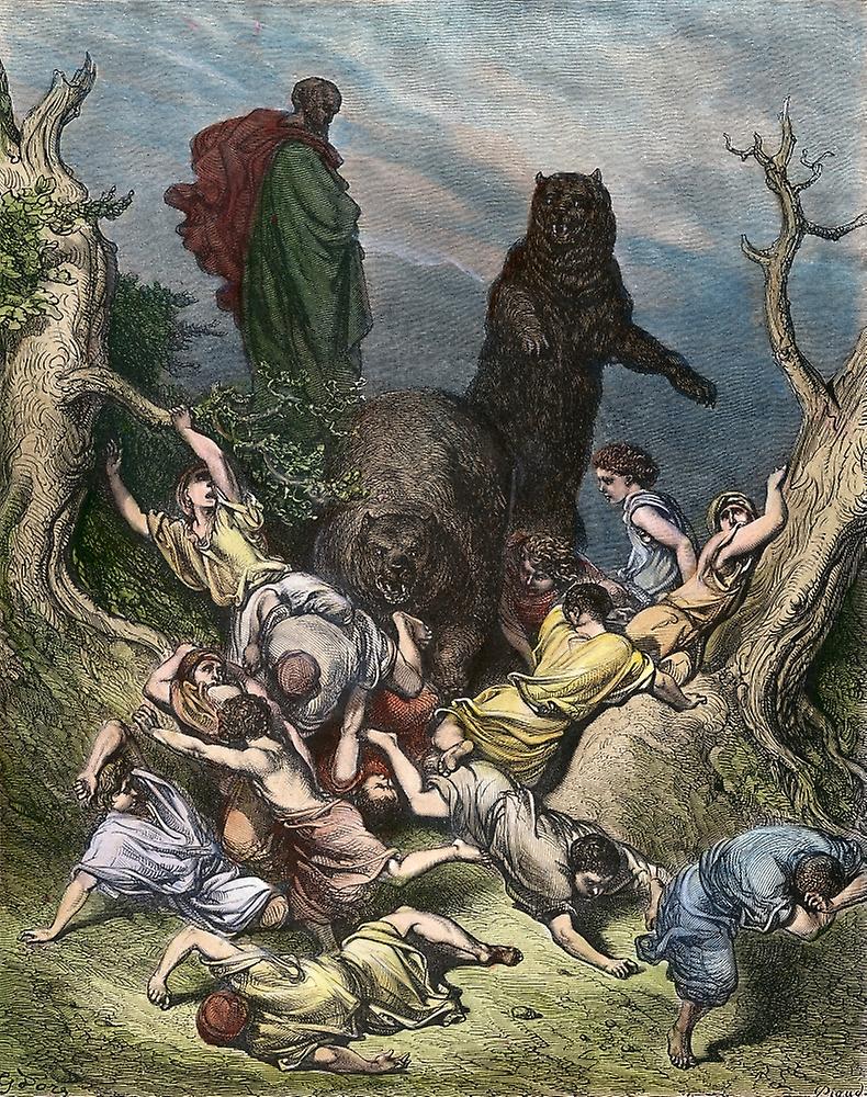 Медведи уничтожают детей, которые издевались над Елисеем (Ii Царств 2:23,24). 