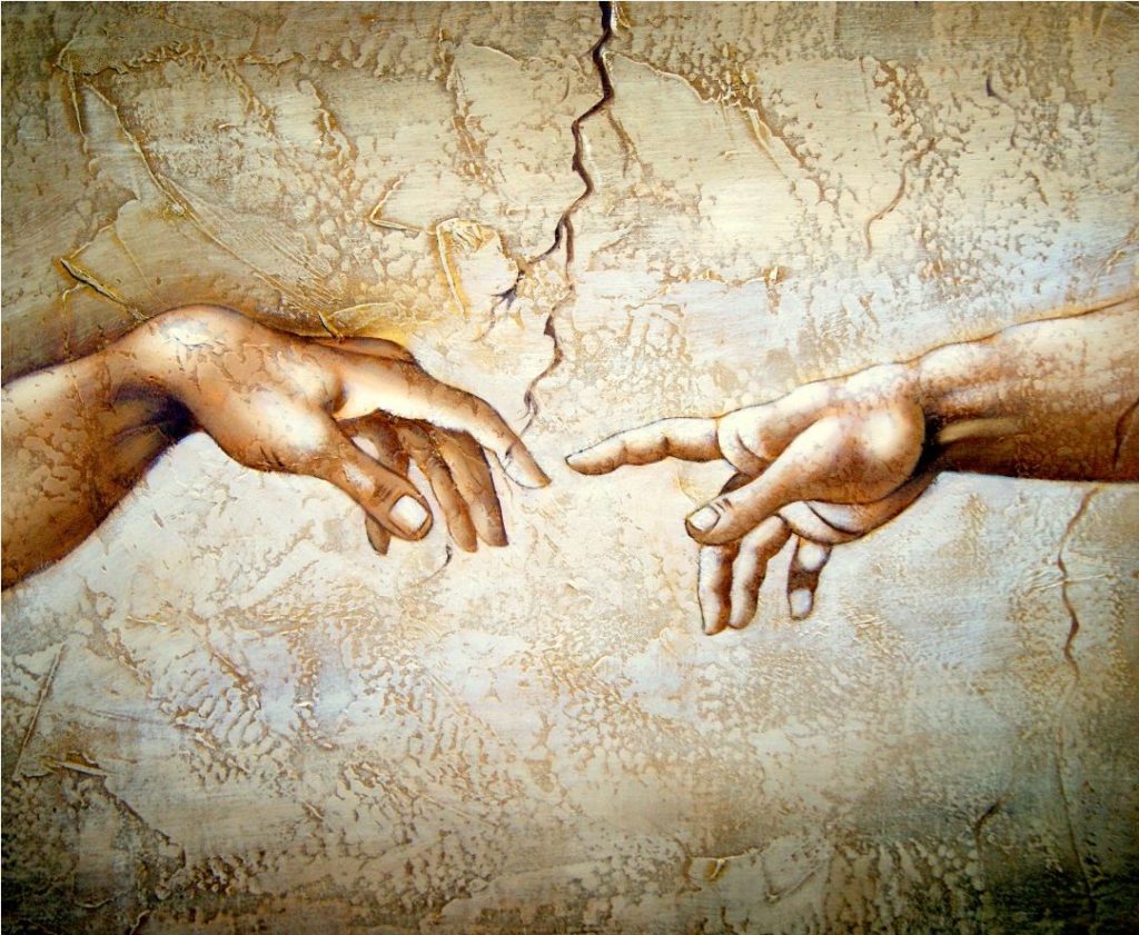 "Сотворение Адама" отрывок картины Миклеланджело